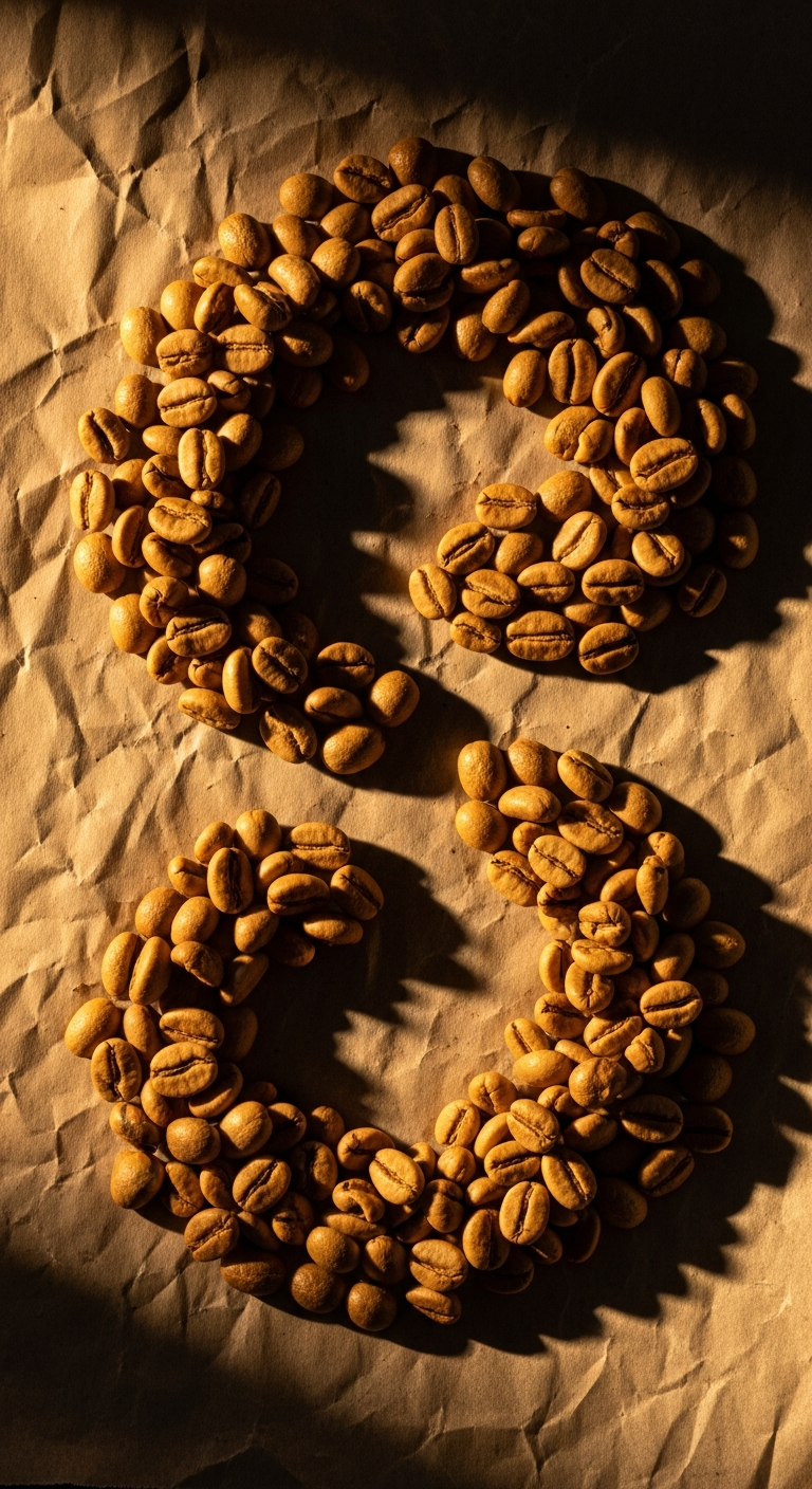 AI_IMAGE: A top-down shot of light roasted whole coffee beans artfully arranged on parchment paper, warm golden side-lighting with high contrast, editorial coffee photography | photorealistic | portrait